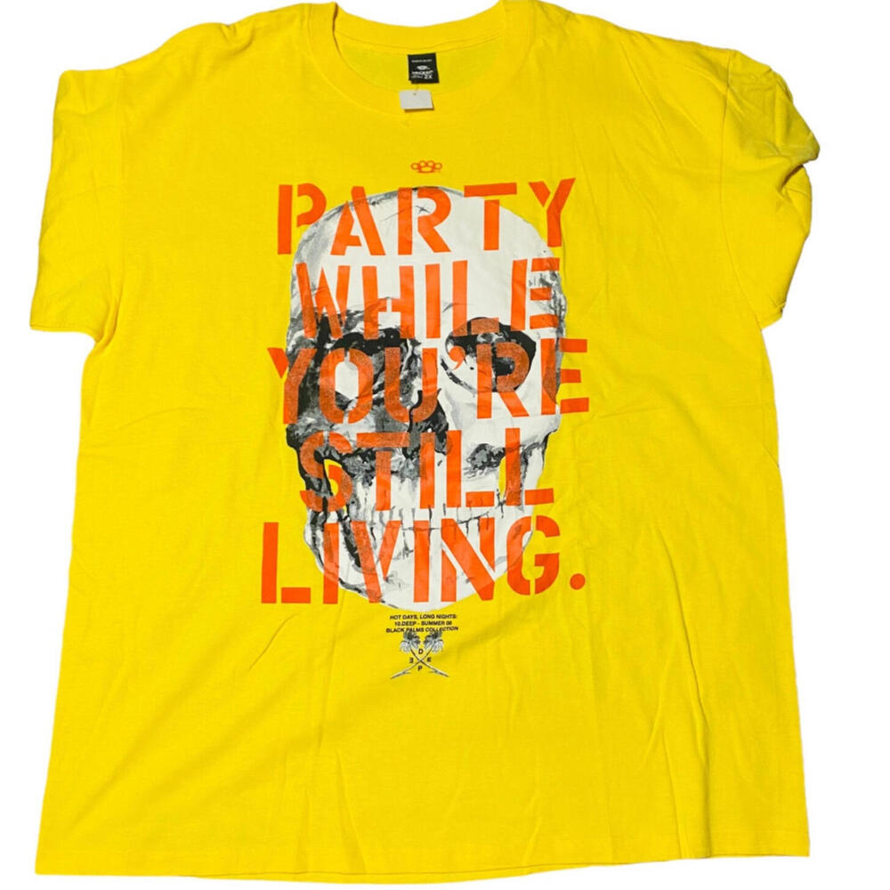 10 Deep T-shirt Party while your still Living Yellow Color Mens Size 2XL Vintage